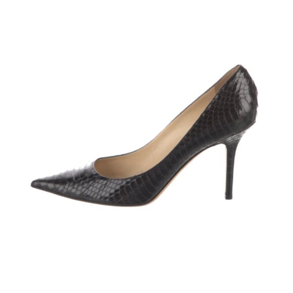 Jimmy Choo Snakeskin Pointed Pump Heels Black Size 36.5 (6.5) - Picture 1 of 8